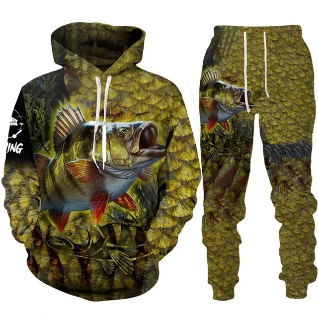 Animal Fish Hunting Camo 3D Printed Hoodie+pant 2Pc Set Harajuku Unisex Cool Tracksuit Fashion Hip Hop Streetwear Clothing Suit