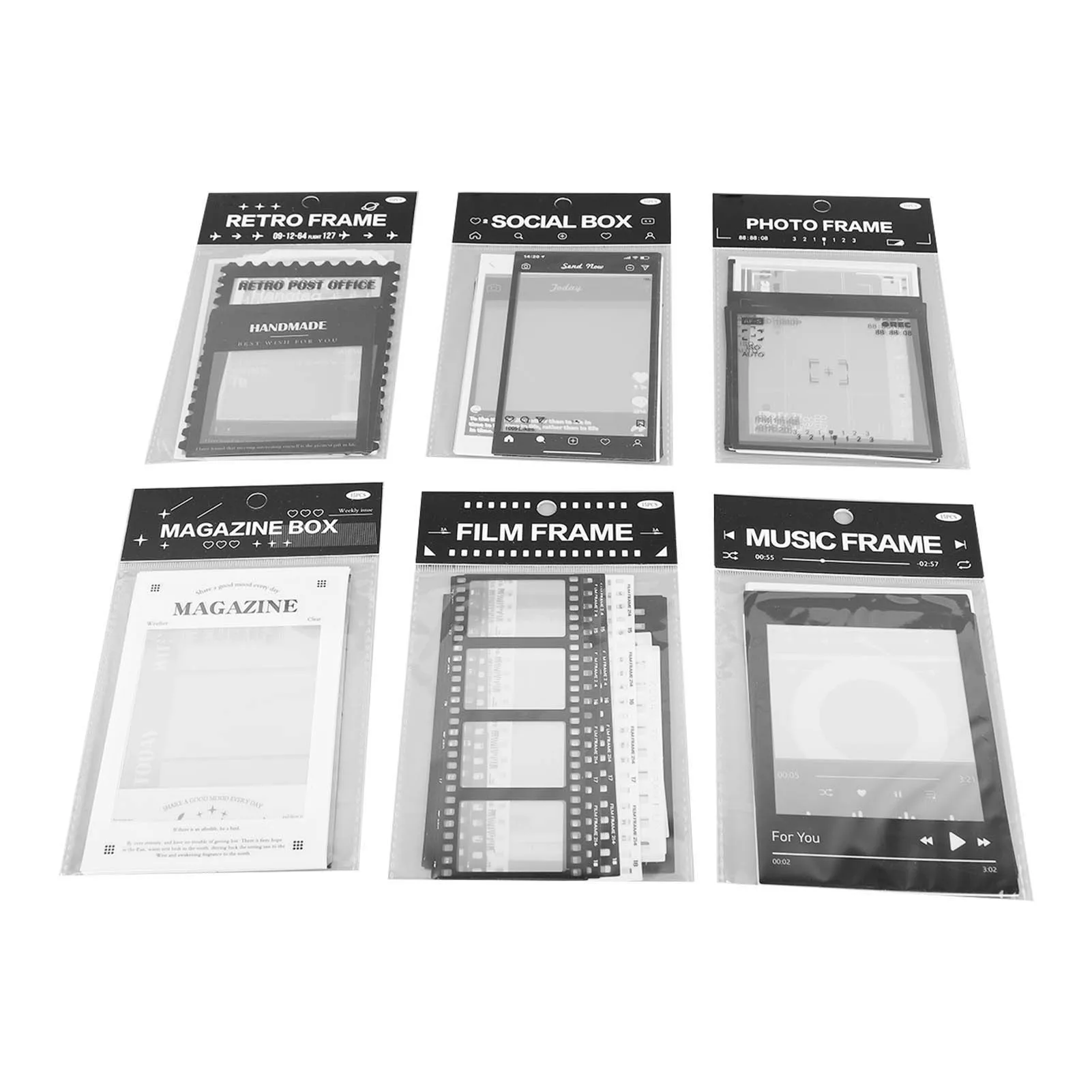 Photo Frame Stickers 15 Sheets Per Bag Clear Pattern Scrapbook Frames 6 Bags Elegant Retro Assorted Styles for Decoration