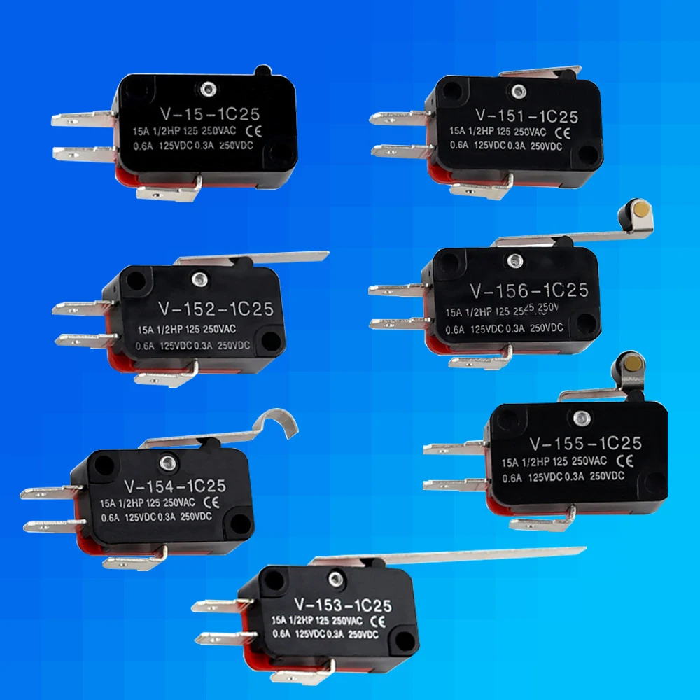 

2pcs Durable Micro Limit Switch V-156-1C25 V-151-1C25 V-156-1C25 V-155-1C25 Long Hinge Roller Momentary SPDT Snap Action