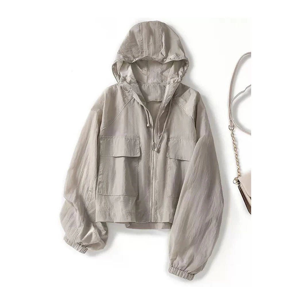 Lightweight Casual Loose Fit Long Sleeve Hat Jacket for Youth Polyester Fabric Windproof Function Spring Summer Fashion