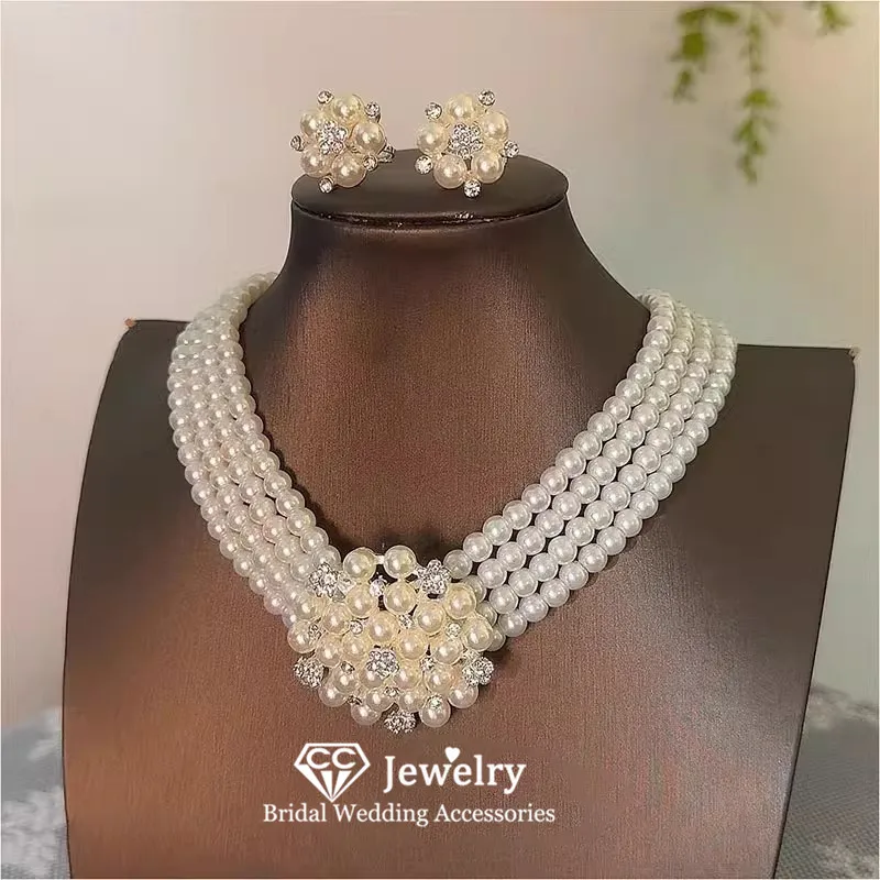 CC Stud Earrings Necklace Sets for Women Wedding Accessories Bridal Dress Engagement Jewelry Set 2 PCS Bijoux Party Gifts TL203