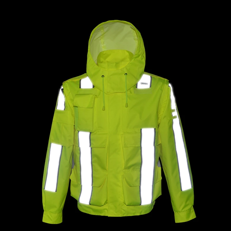 Ropa de trabajo de alta visibilidad, chaqueta de seguridad, chaqueta reflectante, impermeable, prendas de vestir impermeables para hombre, chaqueta con múltiples bolsillos, uniforme de trabajo