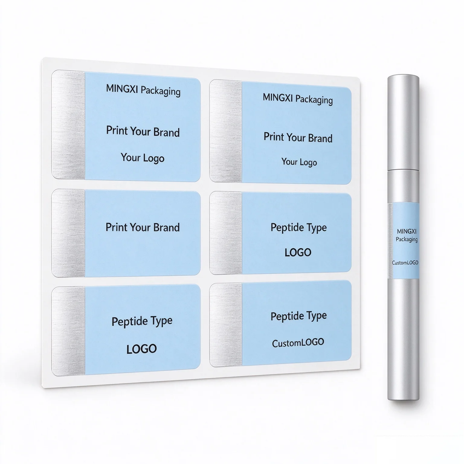 Premium Waterproof Vinyl Injectable Pen Labels Custom Printed Peptide Pen Stickers Matching Peptide Boxes Free Design Custom Log