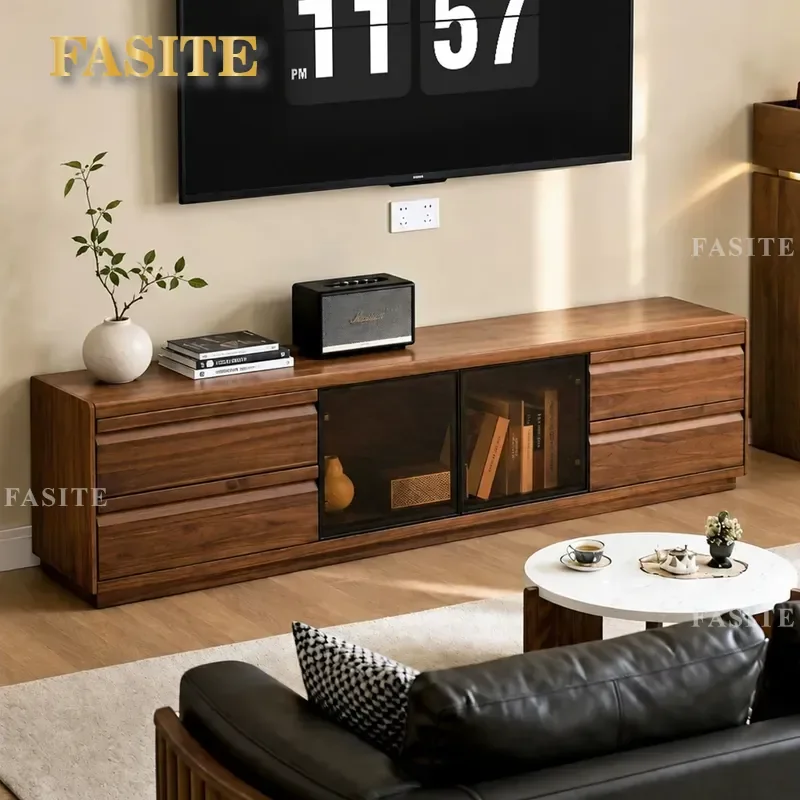 For Medieval Solid Wood TV Cabinet Wall to Wall Floor Integrated Storage Unit Large Capacity Furniture for Small Apartment