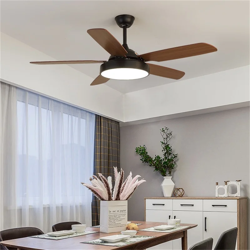 BERTH Ventilador de teto clássico de madeira de 56 polegadas com controle remoto lâmpada LED para casa, sala de jantar e sala de estar