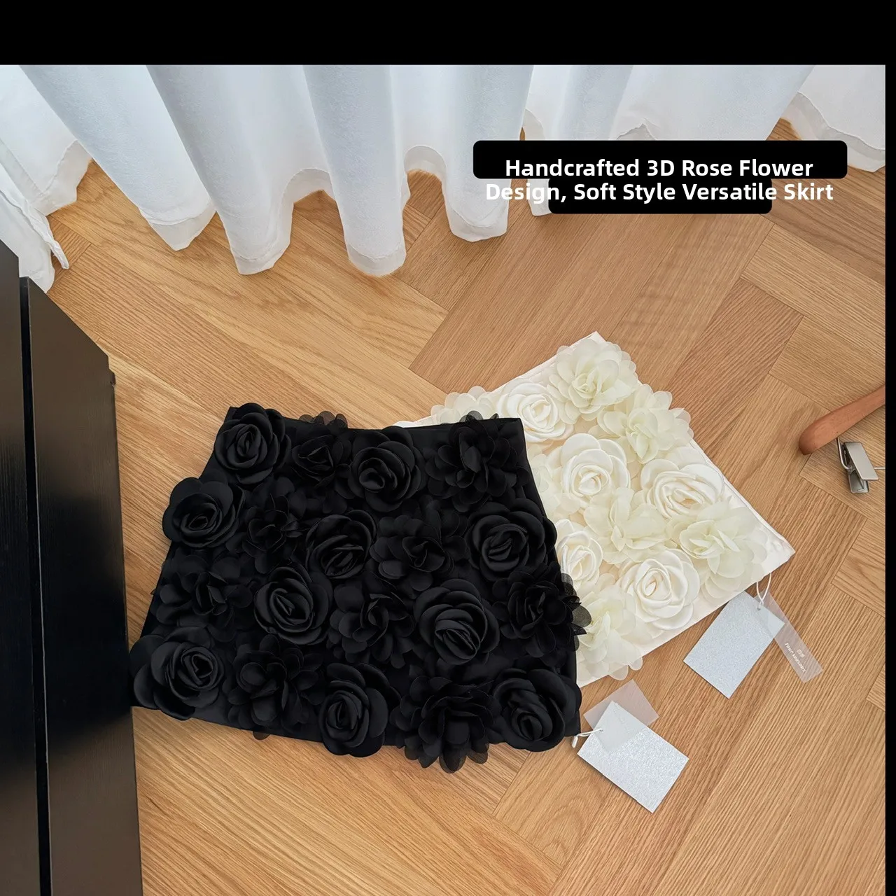Lin Xiaxia 2024 New 3D Flower f Skirt Women's Ele Slimming Small Fraance Sle A-Line ort Skirt Polyester Fiber
