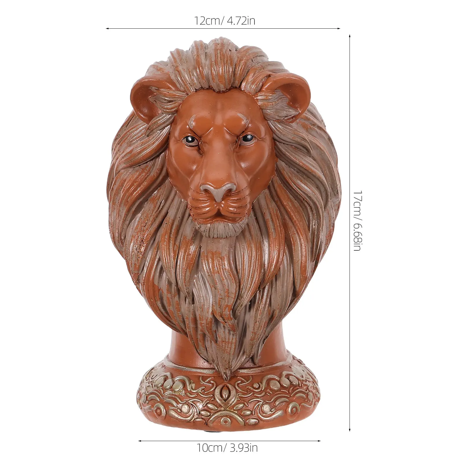 Realistic Resin Lion Head Statue Wildlife Animal Ornament for Office Home Living Room Bookshelf Mantle Tabletop Decor