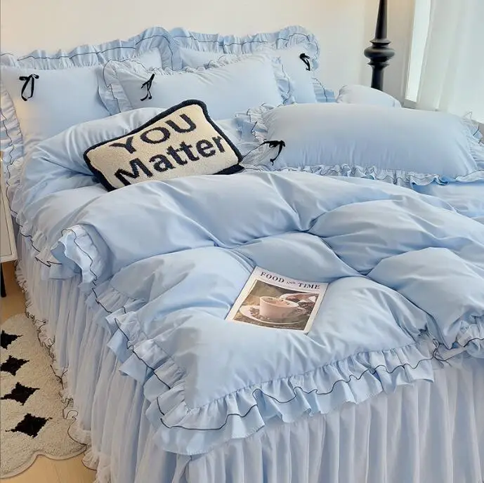 Princess style lace bed skirt four piece set internet famous girl heart lotus leaf lace duvet cover bed sheet