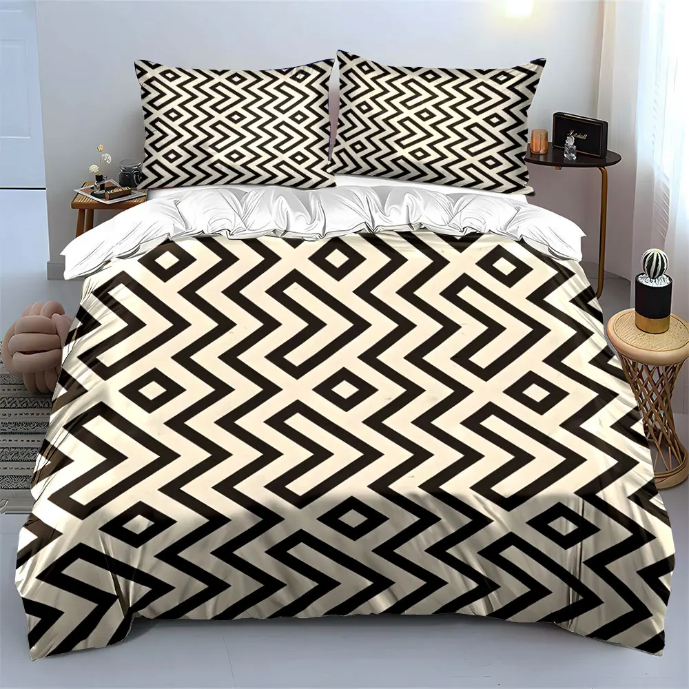 

Geometric black-and-white repeating pattern Soft Comfortable Duvet Cover Bedding Set Included 1*Duvet Cover 2*Pillowcases