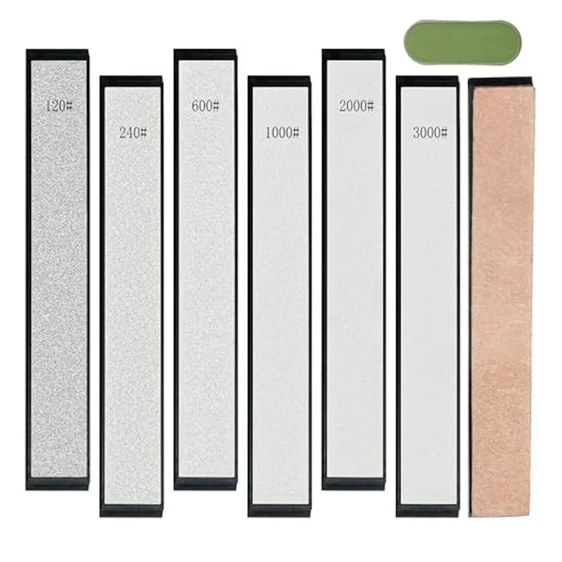 Diamond Sharpening Stone 6 Whetstone-120/240/600/1000/2000/3000, 1 Strop,1 Polishing Paste For Fix-Angled Knife Sharpener