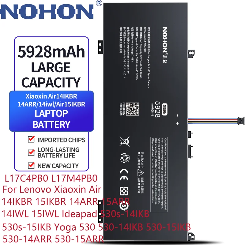 NOHON L17C4PB0 L17M4PB0 For Lenovo Xiaoxin Air 14IKBR 15IKBR 14ARR 15ARR 14IWL 15IWL Ideapad 530s-14IKB Yoga 530 Laptop Battery