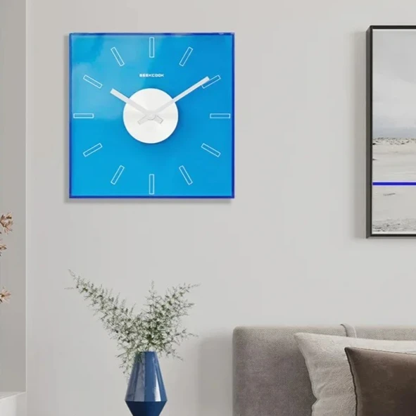 Modern Transparent Clock Klein Blue Wall Hanging Clock Timepiece for Bedroom Living Room Office Acrylic Square Wall Decor