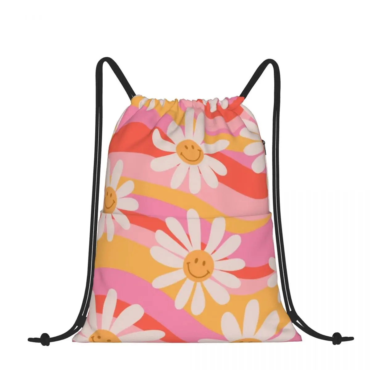 

Drawstring Backpack Wavy Daisies Shoulder Bag Zipper Pocket Sports & Travel Hikes Portables Bag