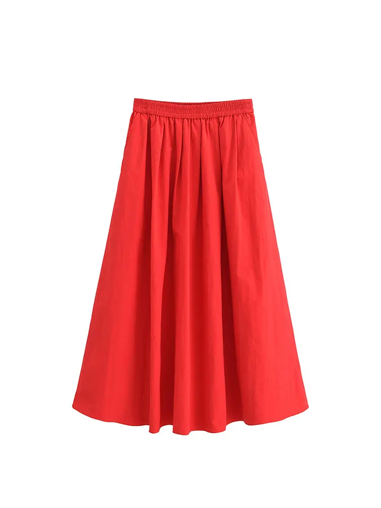 TRAF 2024 New Women Two Piece Skirt Set Summer Short Sleeve Shirts Long Skirt Set Casual Matching Holiday Suit