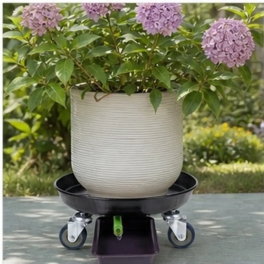 Iron Wheel Flower Pot Tray Thickened Metal Round Shape Heavy Duty Universal Wheel Plant Stand Moving Base Black Indoor Outdoor
