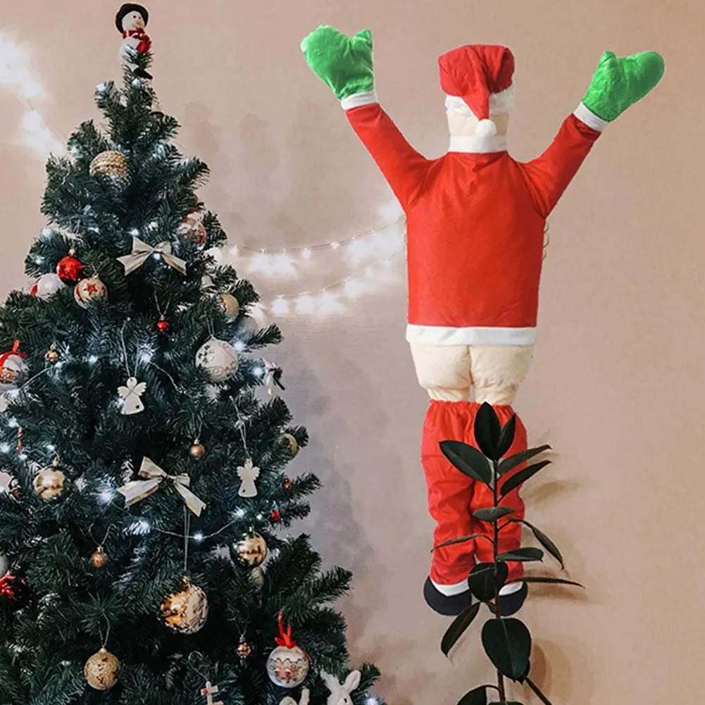 110/170cm Christmas Decoration Hanging Santa Velvet Santa Claus Takes Off His Pants Climbs Wall Festival Ornament Decoration