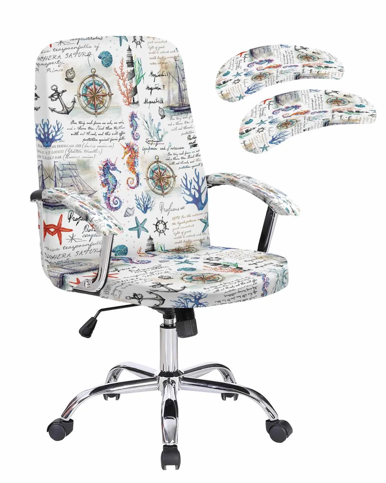 

Ocean Plant Coral Sailboat Anchor Elastic Office Chair Cover Gaming Computer Chair Armchair Protector Seat Covers