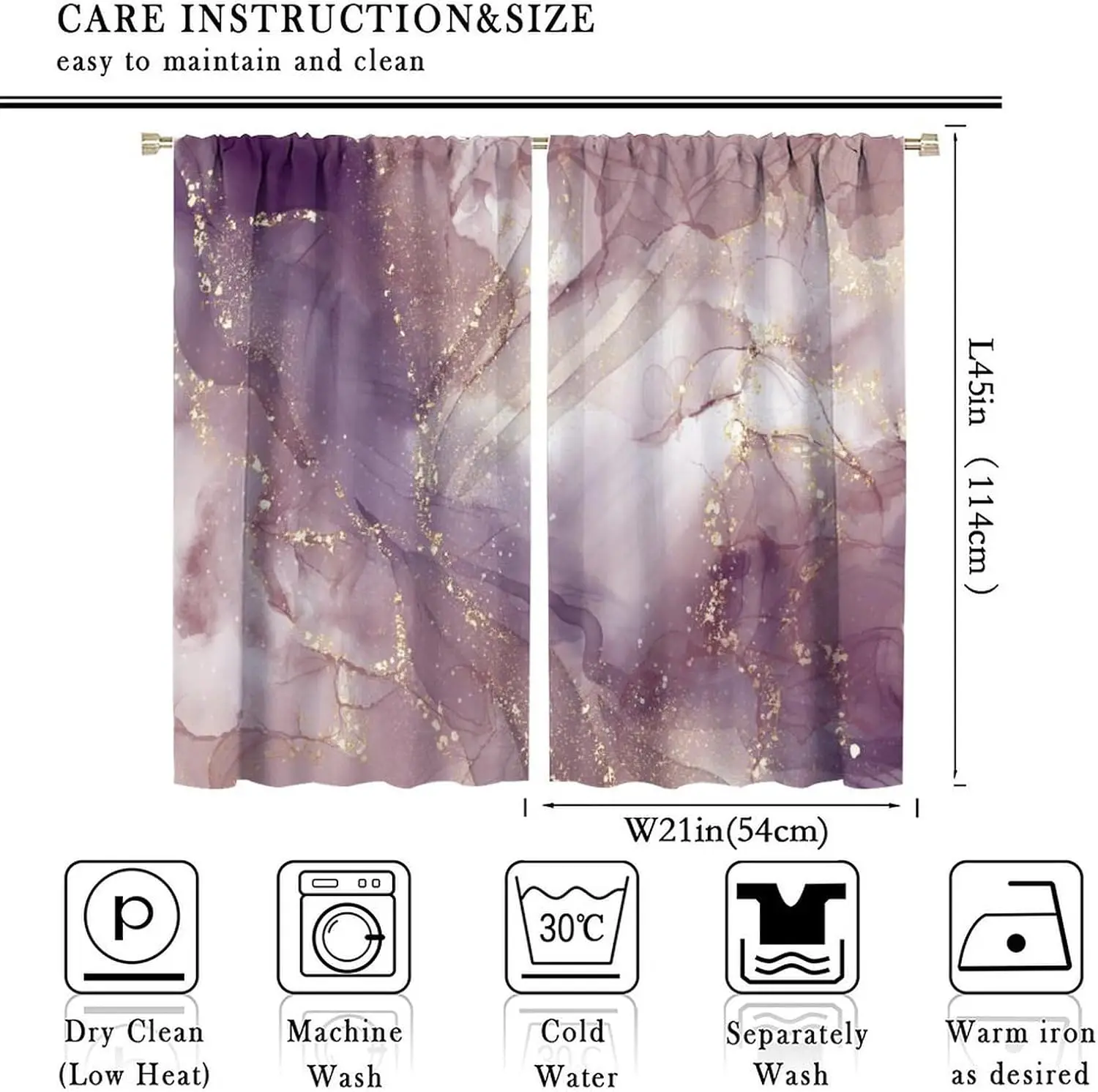 Luxury Purple Alcohol Ink Marble Gold Foil Blackout Curtain 2 Panels Abstract Swirl Glitter Print Window Drape Chic Living Room