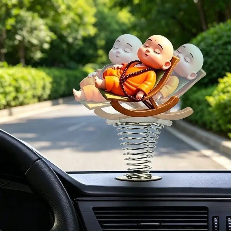 Wobble Little Monk Car Dashboard Decoration Cute Spring Shaking Monk Figurine Creative Auto Interior Decor Gift for Friends