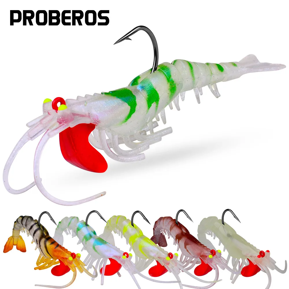 1 Uds cebos de camarones 6g 13g 19g ojos luminosos silicona biónica suave señuelos de gambas Jig Head hundimiento Wobbler Swimbait Jigging Hook