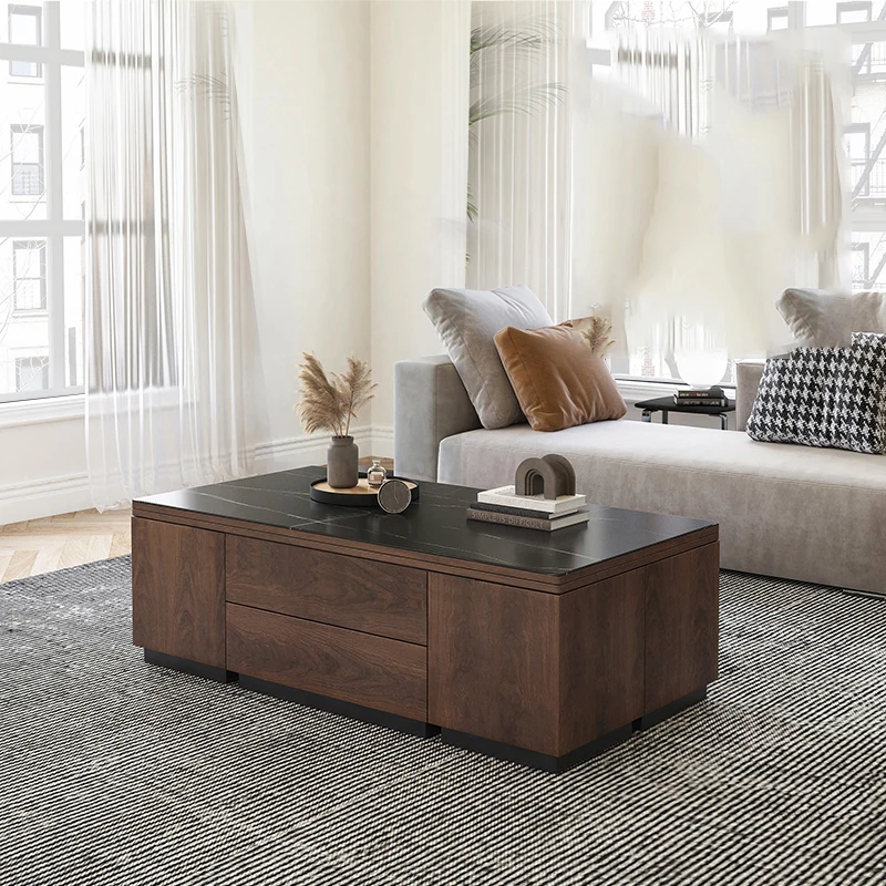 

Luxury Walnut Coffee Table Designer Stool Simple Modern Lift Top Coffee Table Solid Wood Mesas De Centro Para Sala Furniture