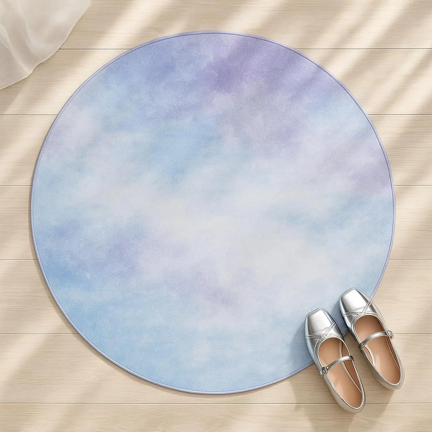 

Круглый ковер, мечтательный абстрактный моющийся милый коврик для игровой комнаты, нескользящий элегантный небесно-голубой круглый коврик, мягкий низкий ворс, художественное облако