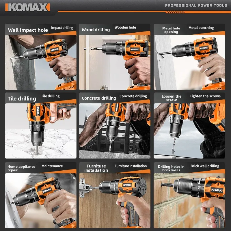 Cordless Drill Tool Set with 43 to 53 Pieces, 12V to 21V Brushless Impact Drill Kit in Moulded Case, Electric Screwdriver Hand