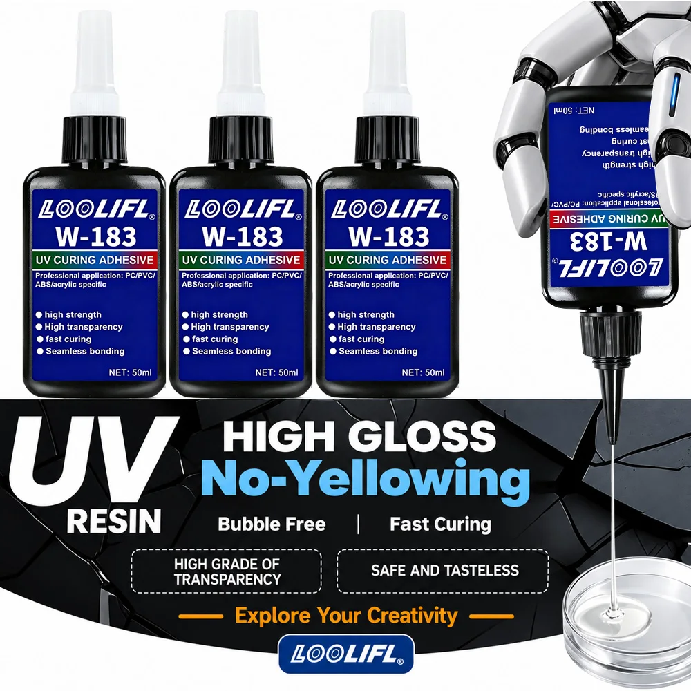 Looliflw-183 Uv-Curing Adhesive, High-Gloss Non-Yellowing Uv Resin Glue, Bubble-Free Fast-Curing Seamless Bonding Glue, High-Strength High-Transparency Transparent Uv Glue, Suitable for DIY Crafts and Jewelry Making from Pc, Pvc, Abs, and Acrylic
