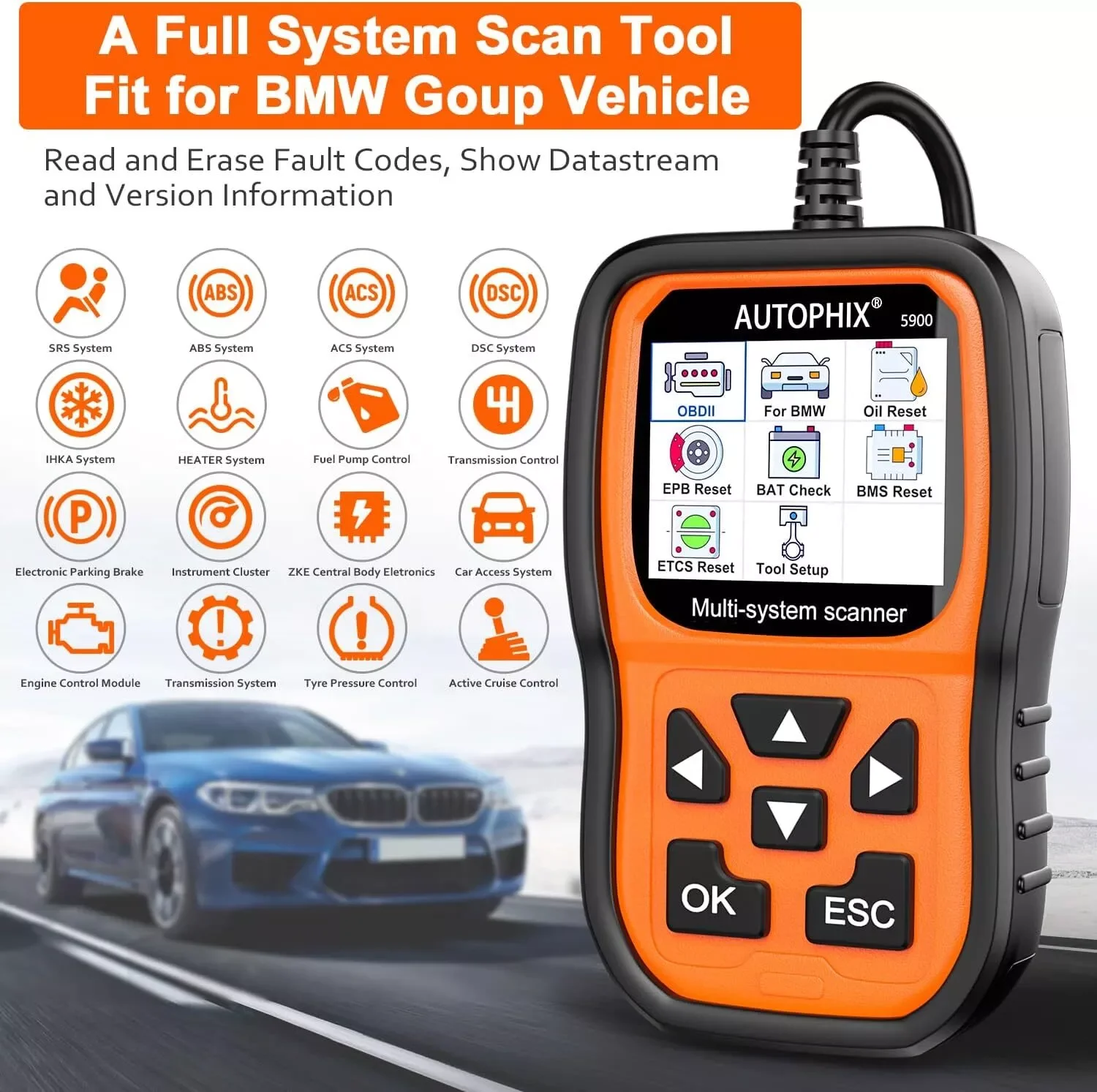 Autophix 5900 OBD2 Scanner Oil EPB ETC Reset OBD 2 Car Diagnostic Tools for BMW MINI Support Multiple Language