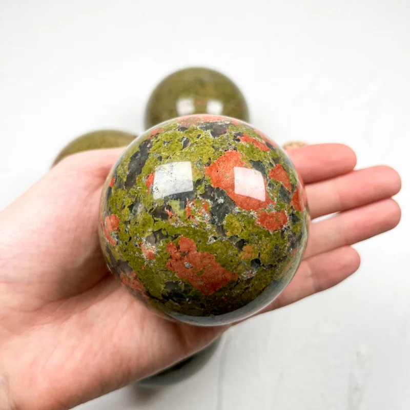 Natural Unakite Crystal Ball Polished Mineral Specimen Ornament Home Entrance Tabletop Decor Reiki Chakra Energy Healing Sphere