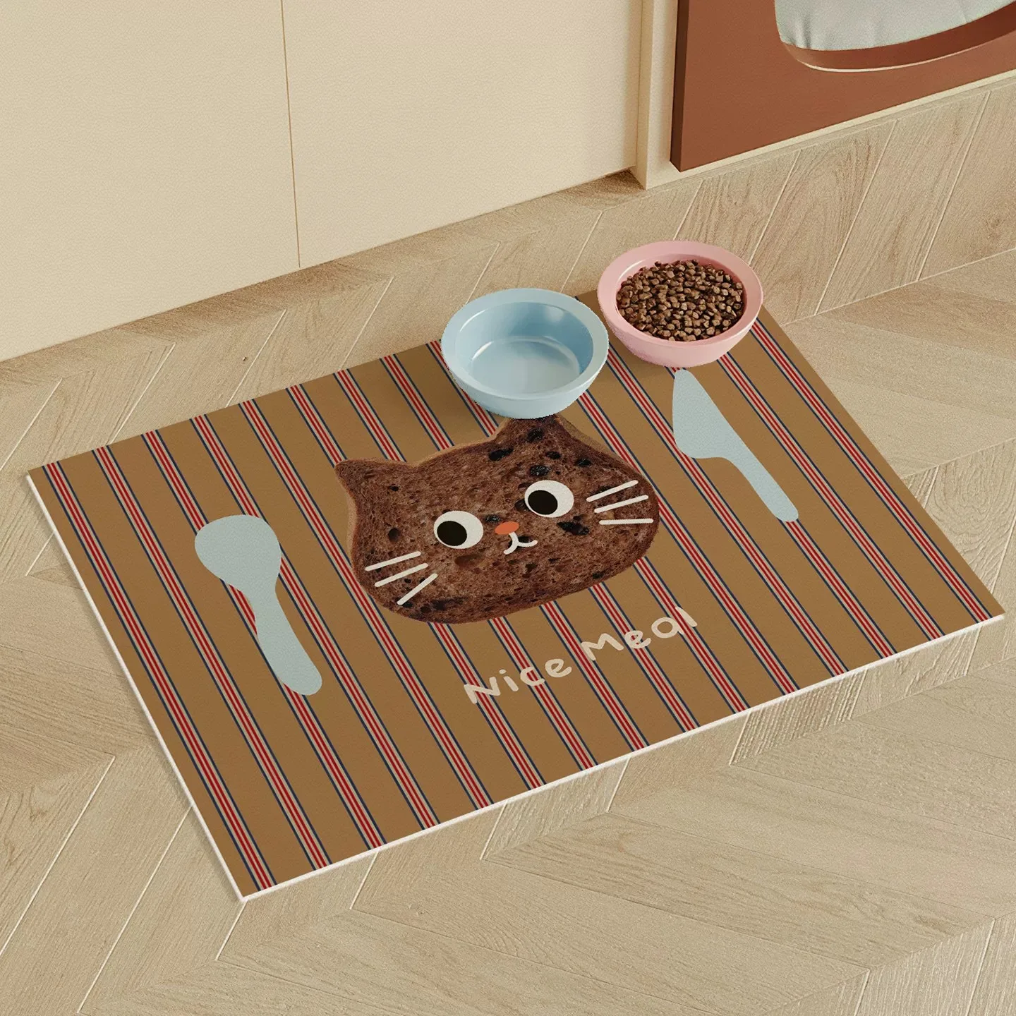 Waterproof Oilproof Leather Pet Placemat Cute Cartoon Tableware Print Dog Cat Food Water Bowl Mat Easy Wipe Clean