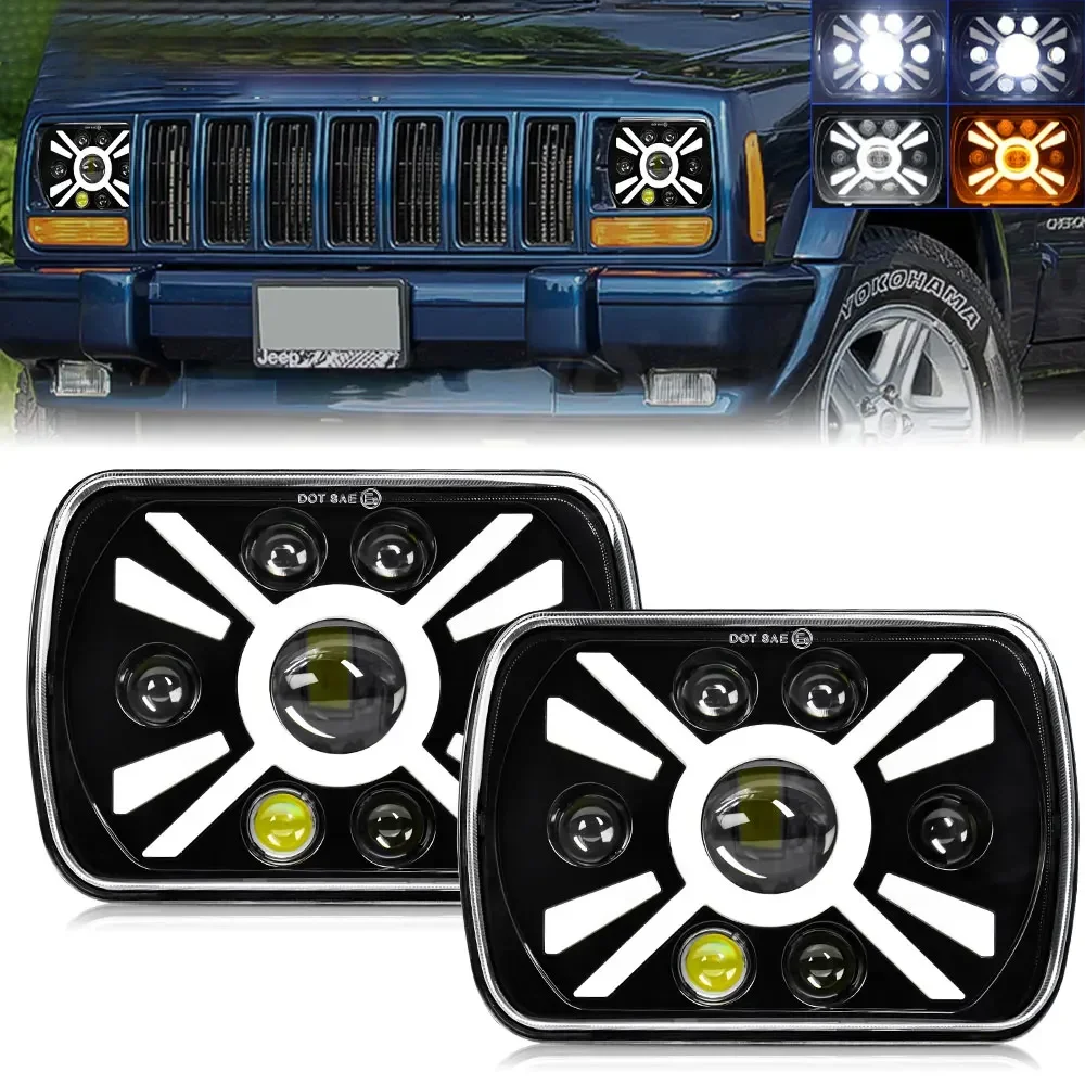 

1/2pcs for Wrangler YJ Cherokee XJ 12V24V Rectangle LED Headlights Waterproof LED Headlight White Ealed Beam H4 Lamp Bulb