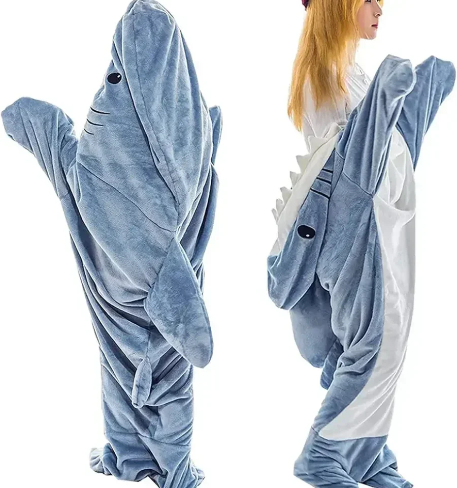 1-2PCS Shark Onesie Pajamas Super Soft Comfy Warm Shark Blanket Adult Cute Loose Hooded Pajamas Shark Adult Sleeping Blanket