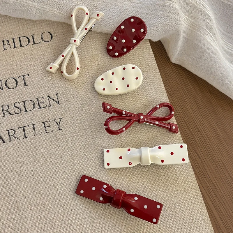 

Polka Dot Bow Hair Clip Female Red Can Duckbill Clip Side Broken Hair Clip Headband Sweet and Versatile Hair Accessories