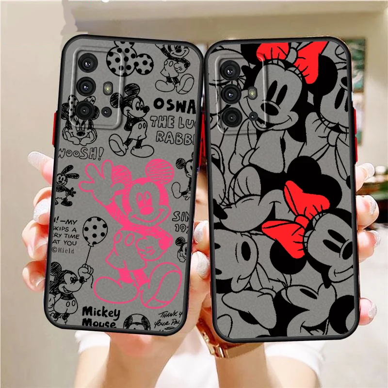 

Mickey Mouse Minnie Frosted Translucent For Samsung A53 A52 A33 A32 A51 A71 A21S A13 A73 A50 A22 A12 5G Funda Phone Case