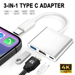 PD 60 Вт 3 в 1 USB-адаптер типа C к HDMI для iPhone 15 Pro Max Samsung S24 Xiaomi Huawei Multiport 4K Ноутбук Macbook Конвертер