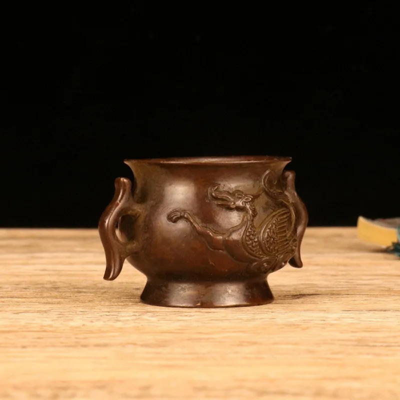 Double-Eared Four-Beast Vermilion Bird Incense Burner Ornament for Home, Incense Holder, Alloy Vermilion Bird Cup