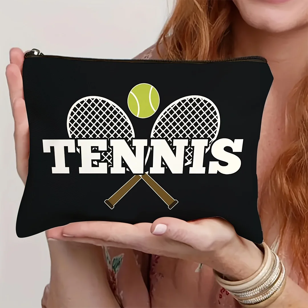 Make-up-Tasche mit Tennisthema, Geschenk für Tenniselegeisterte, leichte, faltbare Reise-Kosmetiktasche für Frauen, Reise-Aufbewahrungstasche – Detail 5
