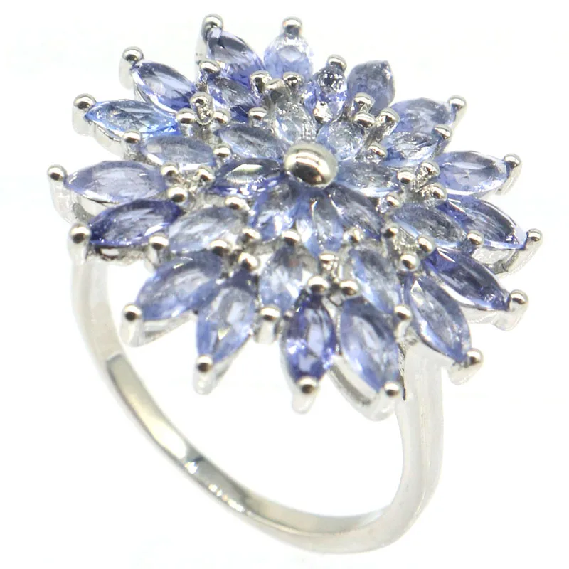

25x25mm New Designed 5g Purple Spinel Green Tsavorite Garnet Pink kunzite Swiss Blue Topaz Ladies Wedding Silver Rings