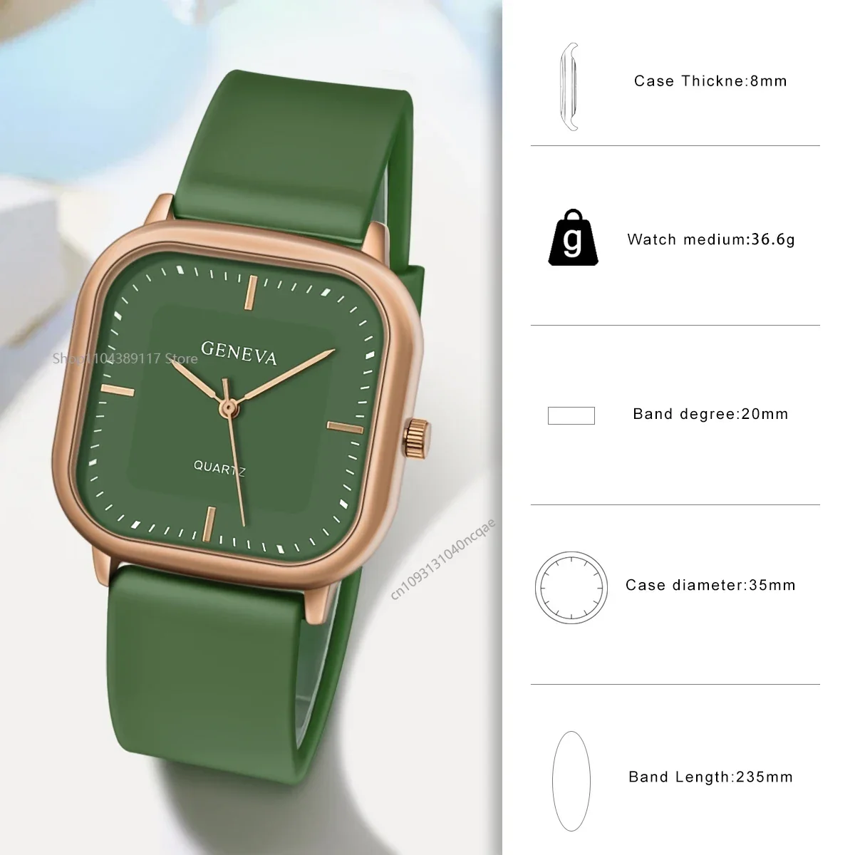 Fashion Women's Casual Elegant Simple Square Quartz Silicone Watch Gift for Men and Women