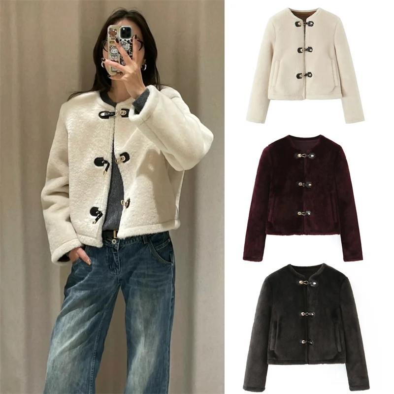 

Женская куртка, осень 2023, новый стиль, однотонная, с длинным рукавом, веревочным узлом, на пуговицах, декоративная двусторонняя куртка, повседневная модная теплая куртка