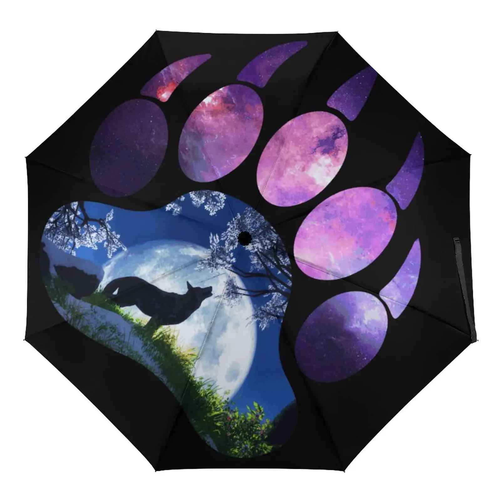 Wolf Dreamcatcher Travel Umbrella for Rain Sun Gothic Animal Compact Folding Umbrella Portable Windproof Umbrellas for Teens