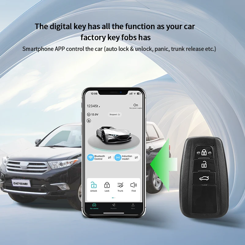 EASYGUARD Digital Smartphone Key Start with NFC Dummy Key for Cars with Turn Key Start DC12V - Unlock/Lock Feature