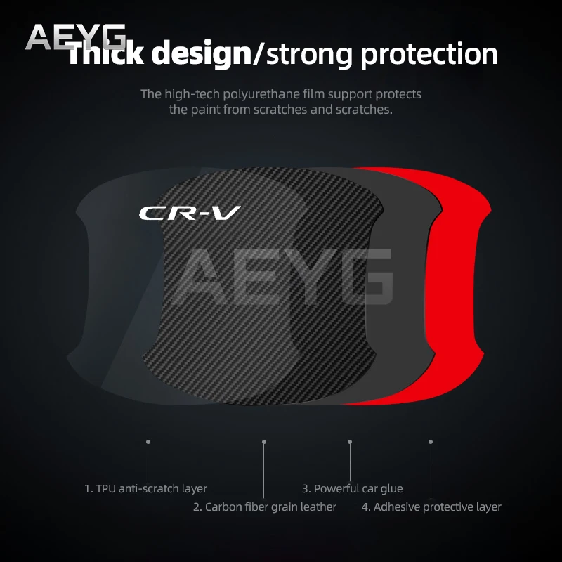 탄소 섬유 자동차 도어 보울 핸들, 범용 스크래치 방지 스티커, 혼다 CRV CR-V 가죽 비닐 보호 필름, 자동차 용품