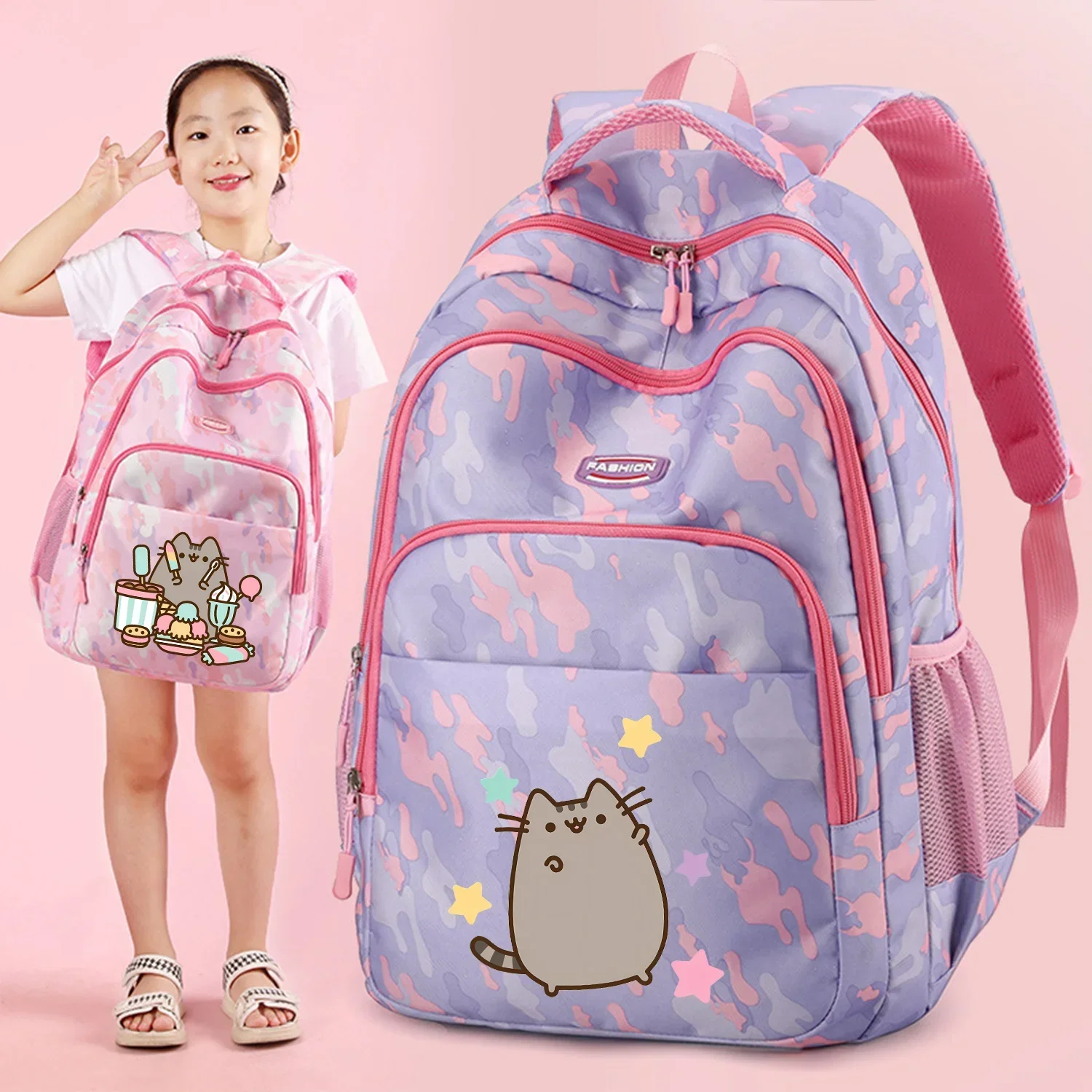 Pusheen Girls Schoolbag Cartoon Cute Cat Children Backpack Large Capacity Boys Bookbag Knapsack High Quality Travel Mochila Gift