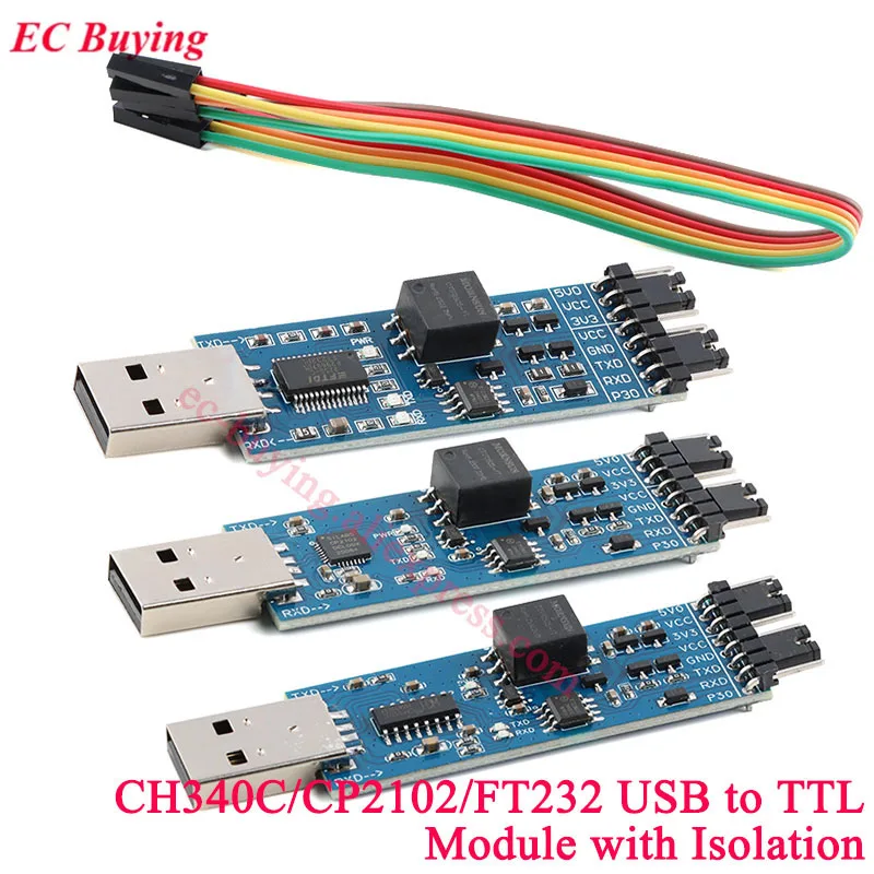 CH340 FT232 CP2102 Optically Isolated Serial Port Module USB to TTL Serial Module 5V 3.3V Photoelectric with Signal Isolation
