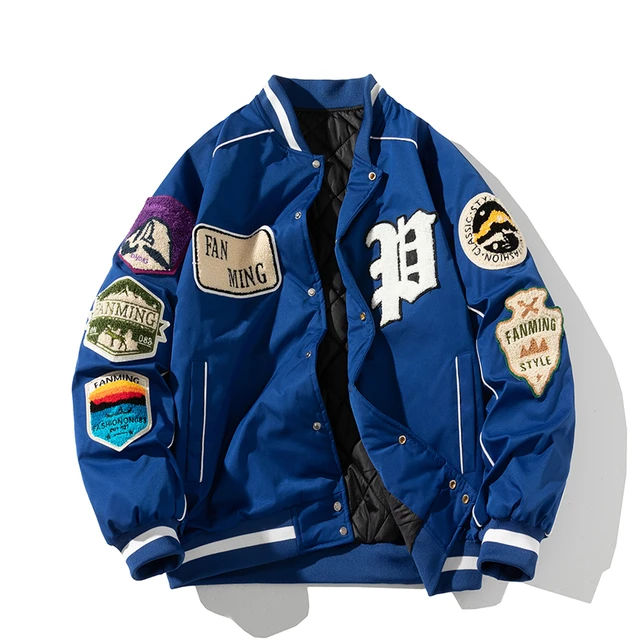 Chaqueta Universitaria De Invierno Para Hombre Y Mujer Chaqueta De Beisbol Americana Con Insignia De Letra Abrigo De Hip Hop De Moda Urbana Ropa De Pareja Juvenil Azul Y Rojo Chaquetas