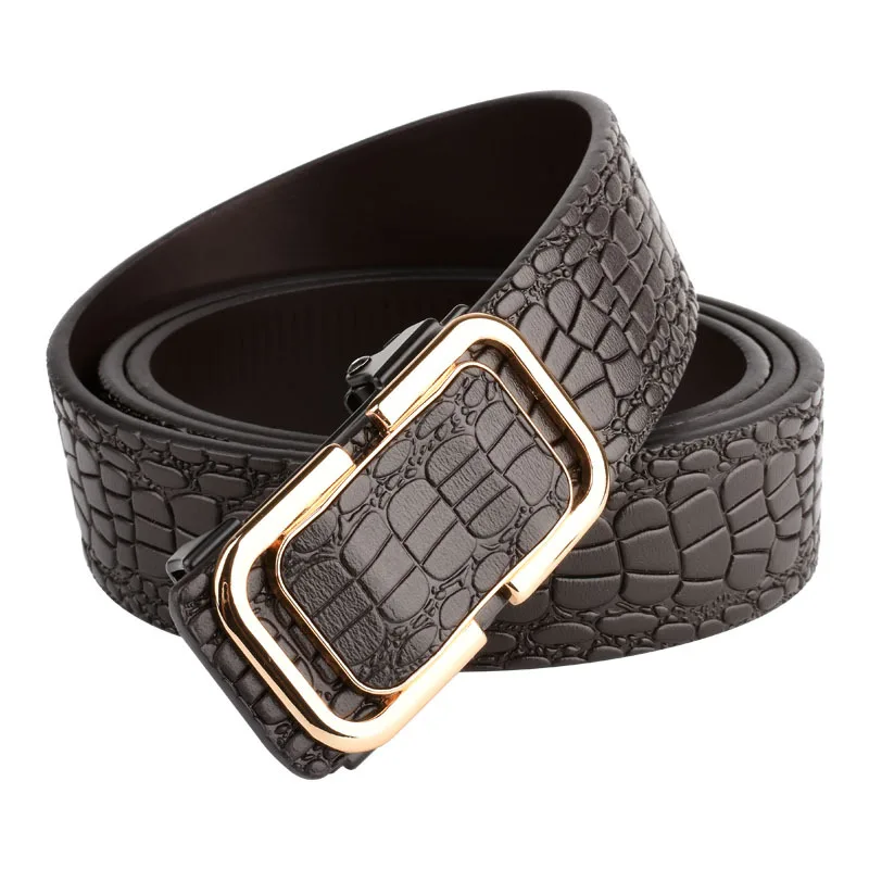 Men Genuine Leather Belts Crocodile Pattern Automatic Buckle Belts for Men Brand Luxury High Quality Business Strap