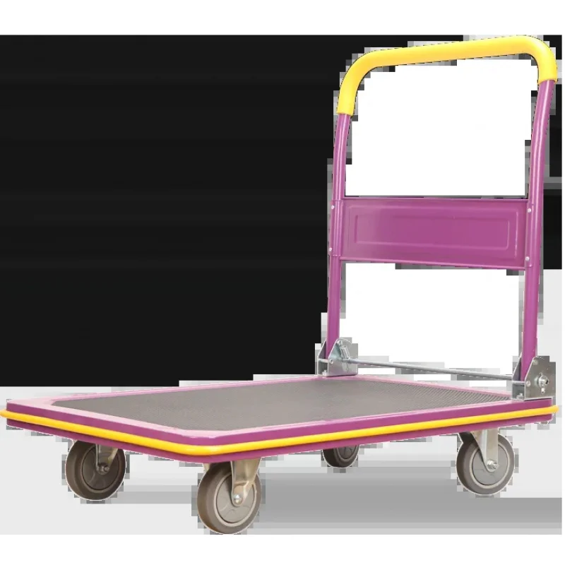 custom.Four-Wheel Folding Trolley Hand Cart Strong Metal Platform Warehouse Use Flatbed Trolley Material Handling Features