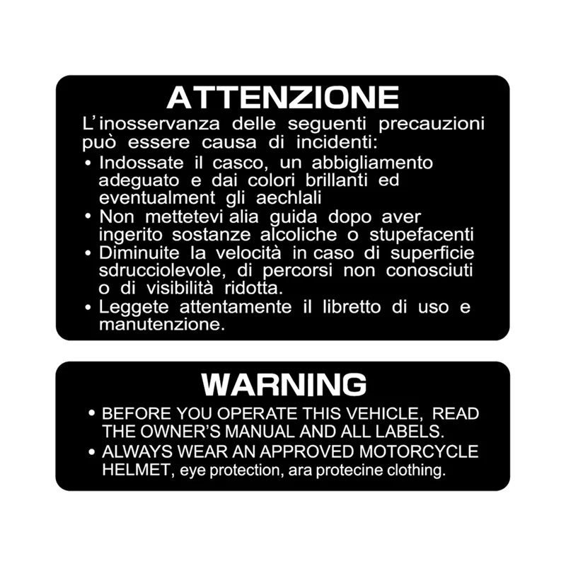 Motorcycle Universal Stickers For Kawasaki Z250 400 900 R1 R3 R6 MT Fuel Tank Warning Reflective Waterproof Attenzione Warning